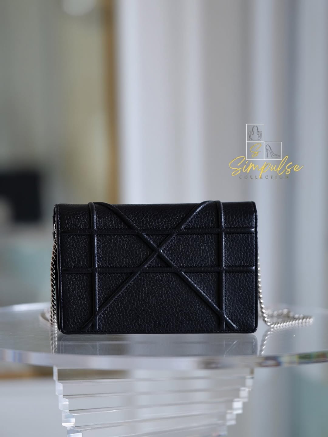 DIOR Diorama WOC Black Grained Leather