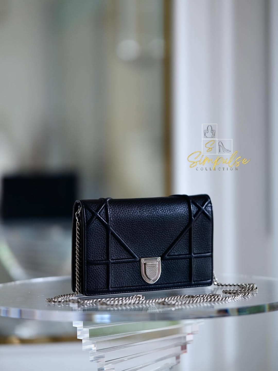 DIOR Diorama WOC Black Grained Leather