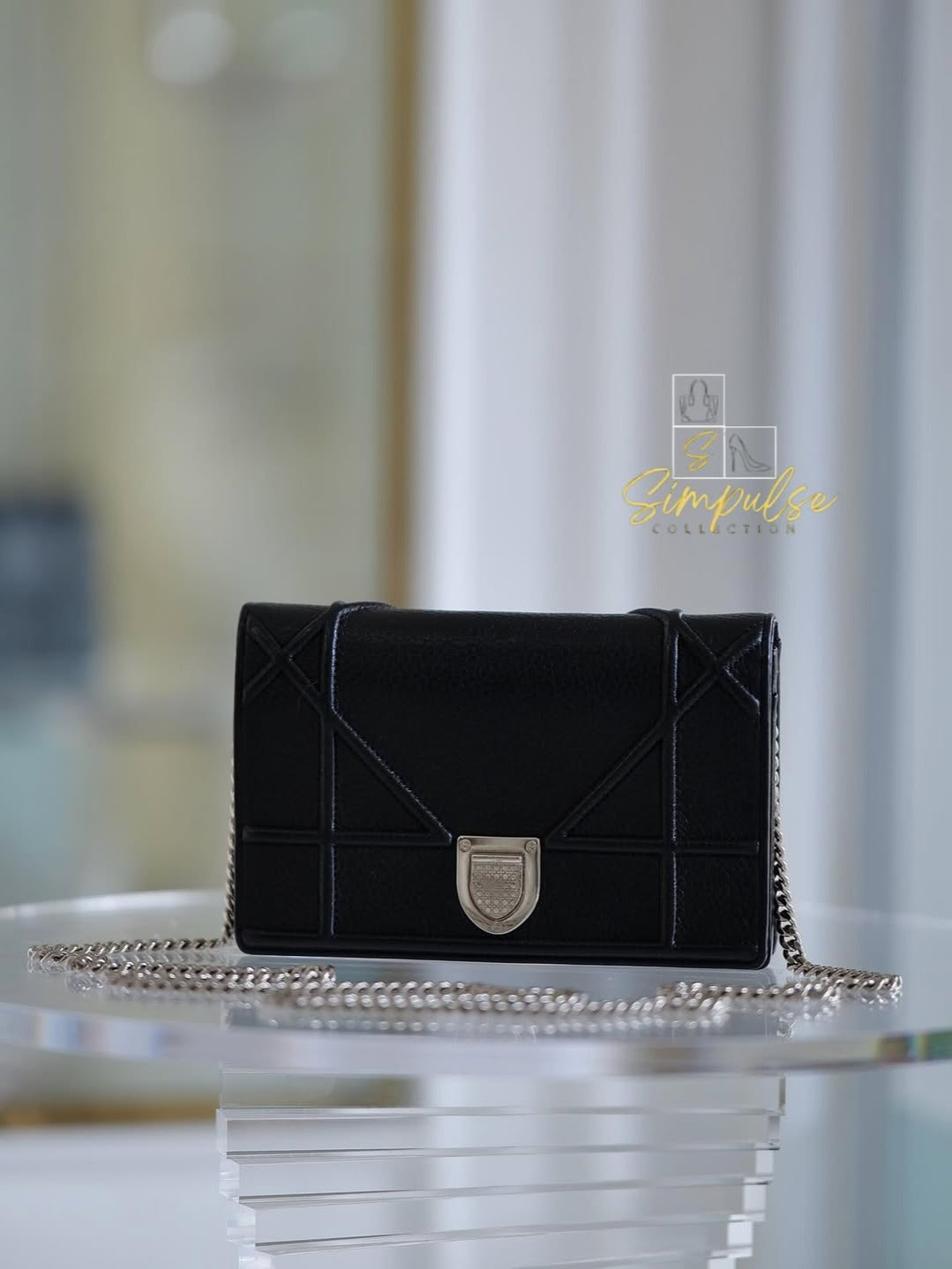 DIOR Diorama WOC Black Grained Leather