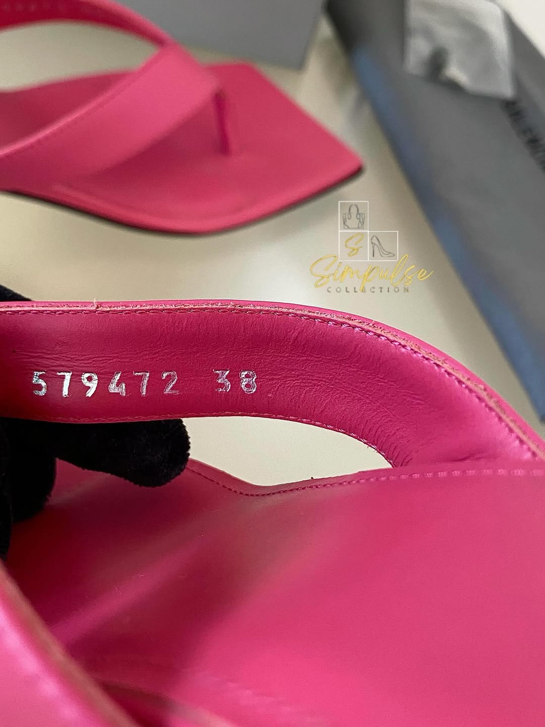 BALENCIAGA Pink Leather Thong Square Toe Slide Sandals