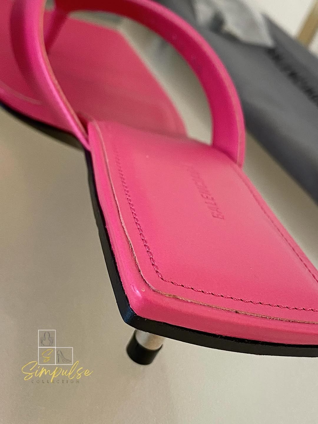 BALENCIAGA Pink Leather Thong Square Toe Slide Sandals