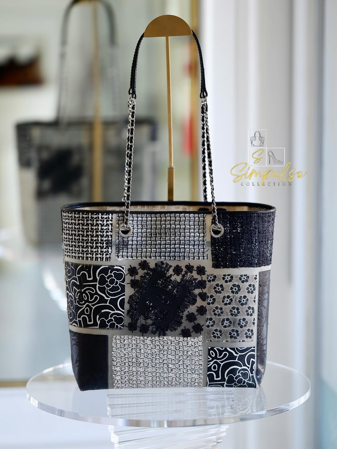 Chanel Rare Tweed & Fabric Patchwork Rubber Tote Bag