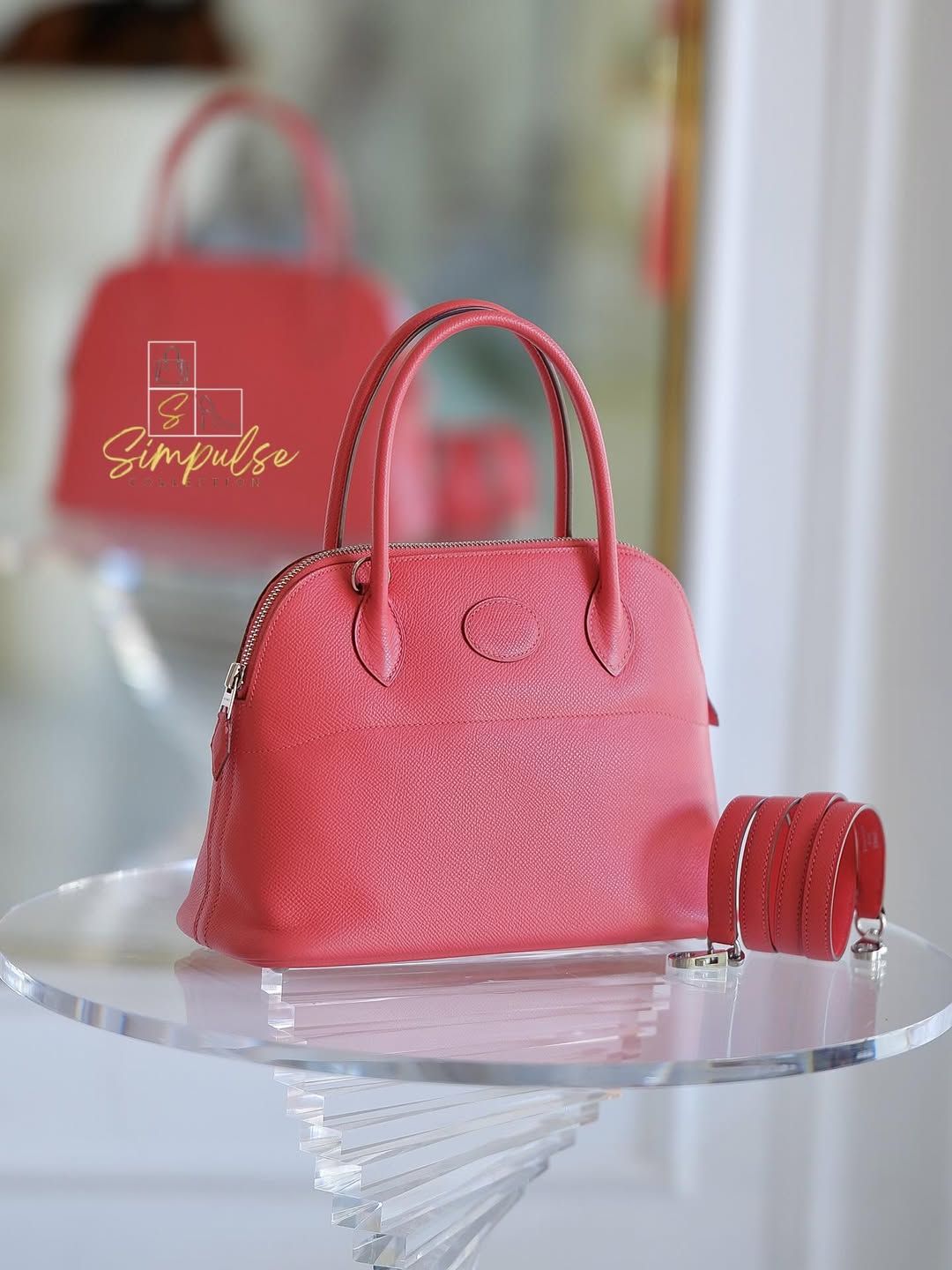 Hermes  Bolide 25 Rose Texas Epsom Leather