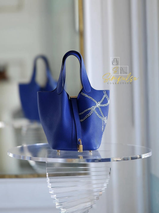 Hermes Picotin 18 Blue GHW