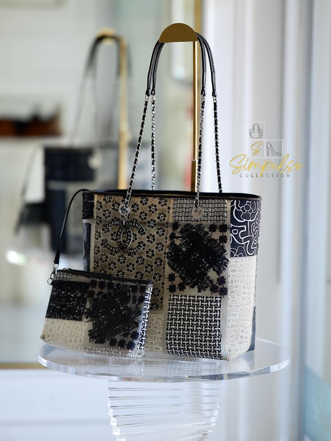 Chanel Rare Tweed & Fabric Patchwork Rubber Tote Bag