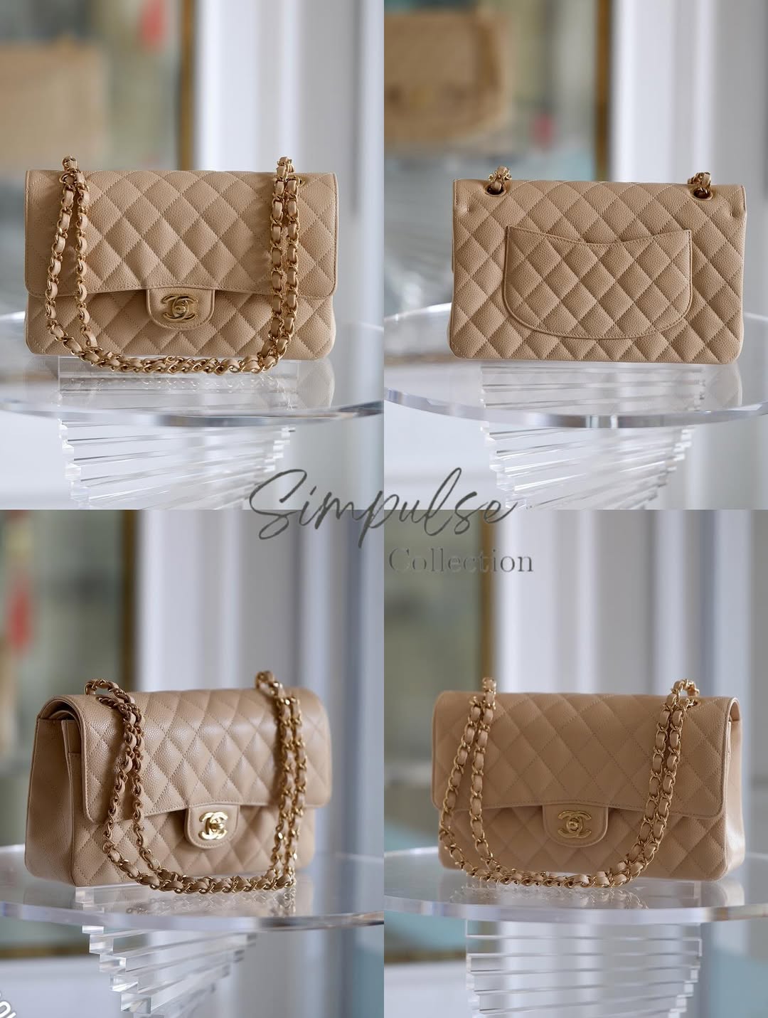 CHANELMedium Classic Double Flap Beige GHW