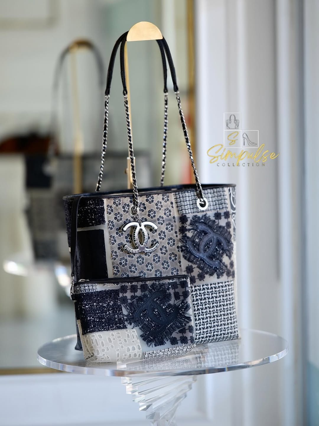 Chanel Rare Tweed & Fabric Patchwork Rubber Tote Bag