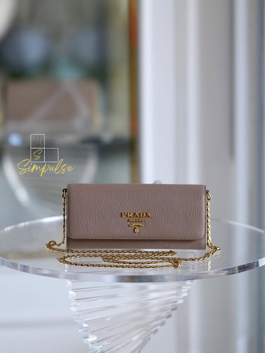 Prada Vitello Move WOC GHW in Beige