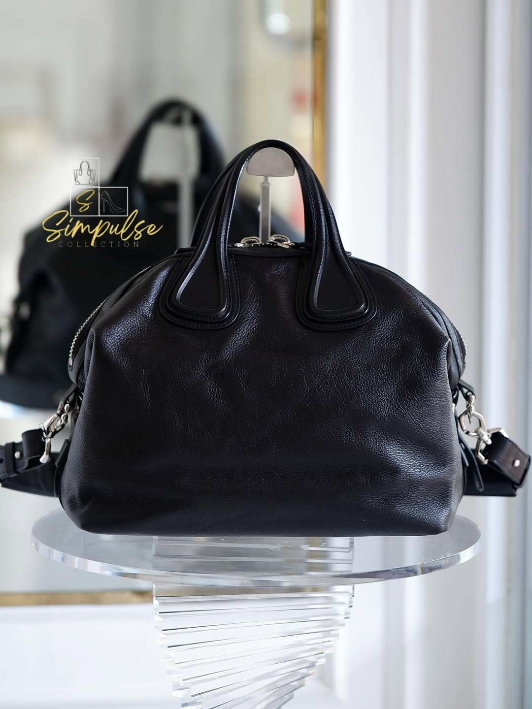 Givenchy Medium Nightingale Black Pebble Leather Signature Studded