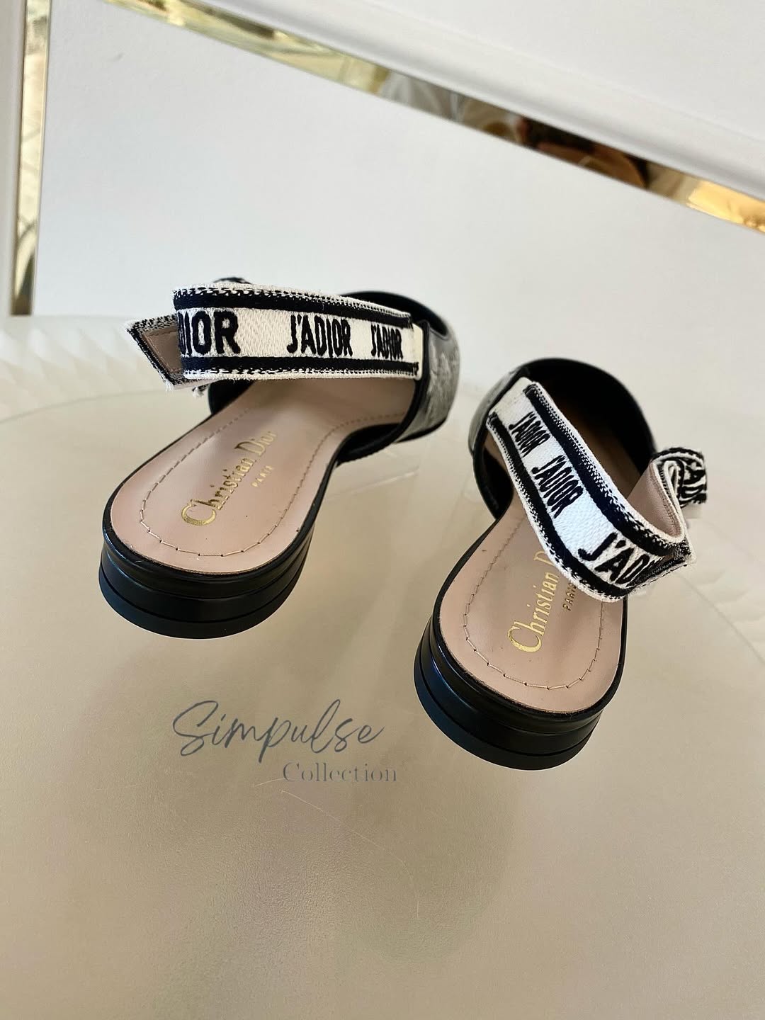 DIOR J'Adior Slingback Embroidered w/ White Lace-Like Rose Flats