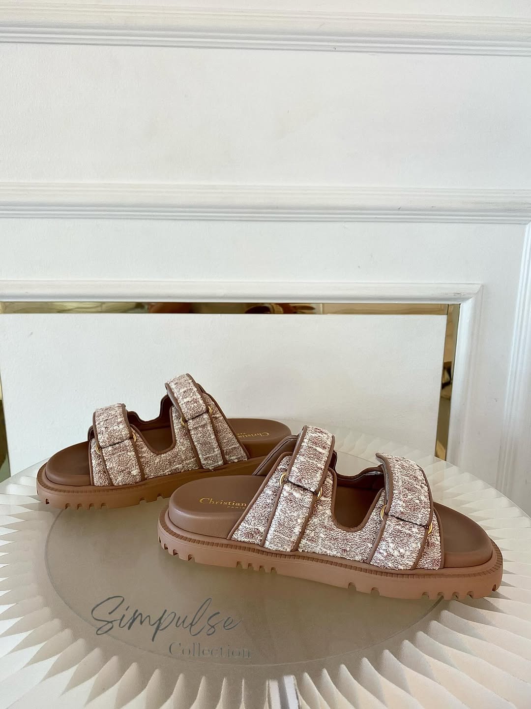 DIOR Dioract in Rose Des Vents Cannage Tweed Slides