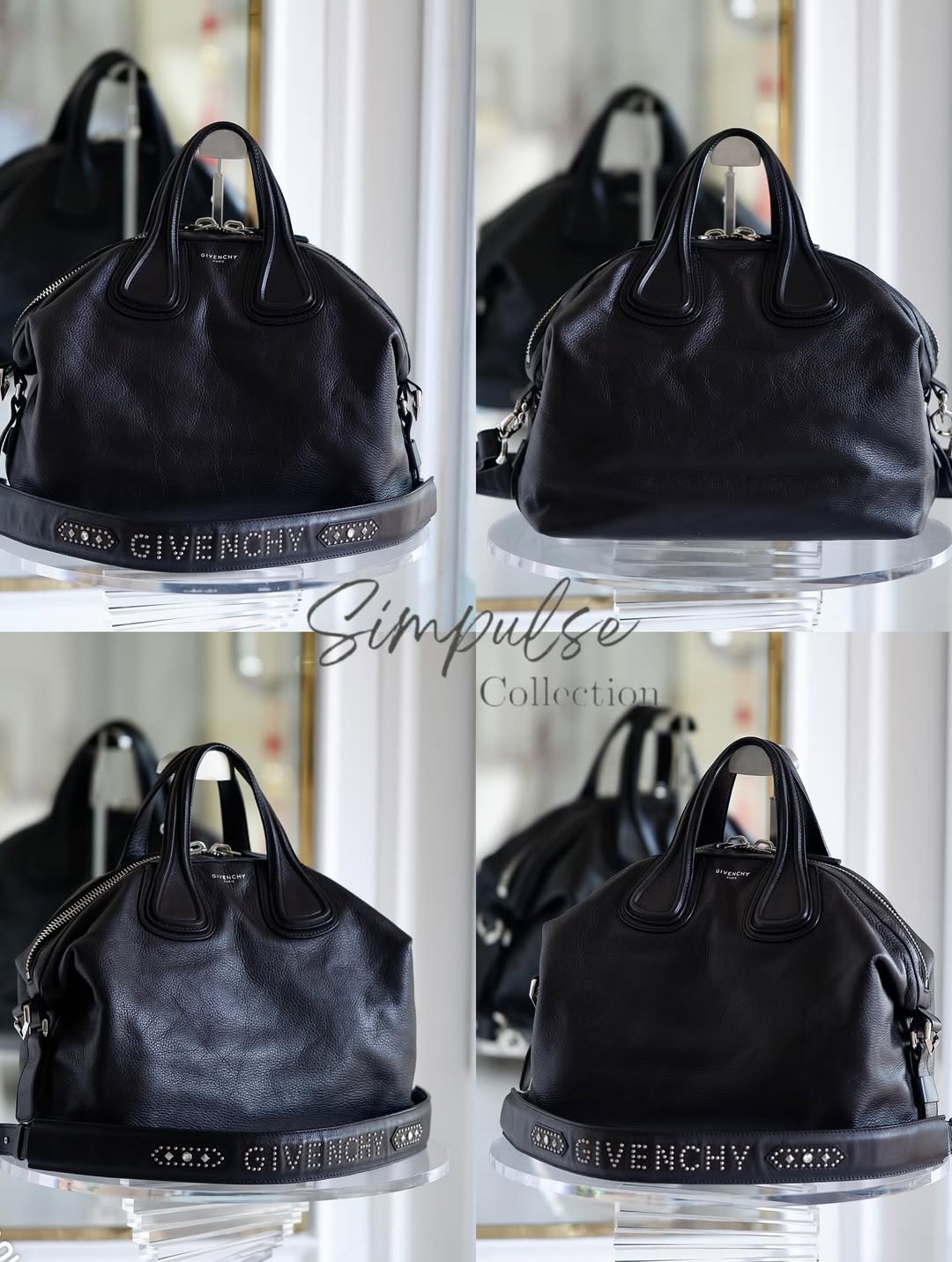 Givenchy Medium Nightingale Black Pebble Leather Signature Studded