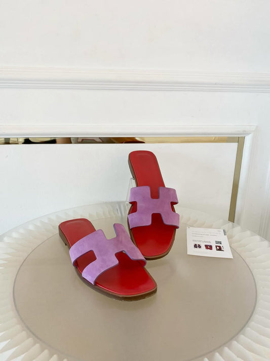 HERMES Oran Violet Parme & Red Suede Goatskin