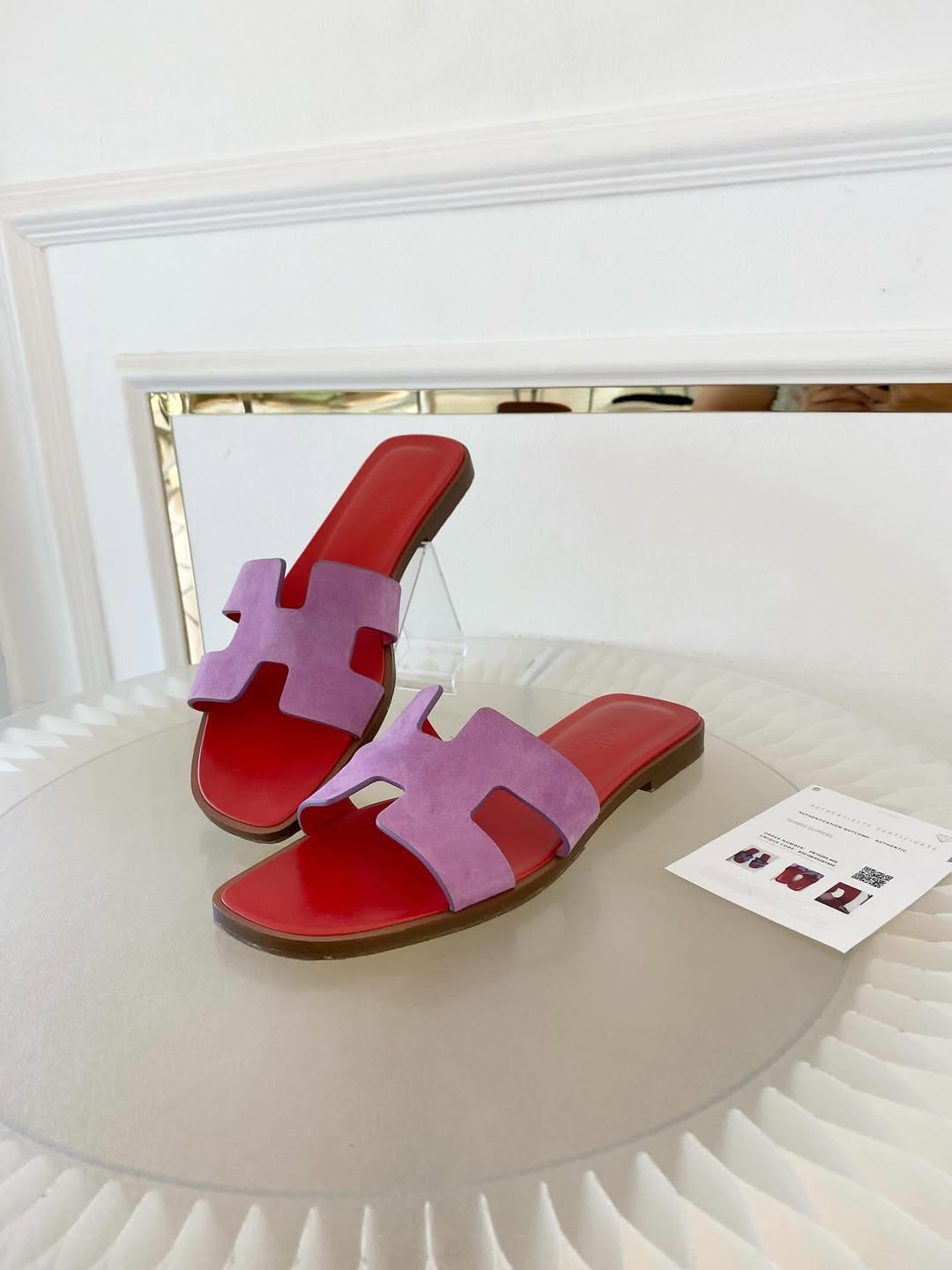 HERMES Oran Violet Parme & Red Suede Goatskin