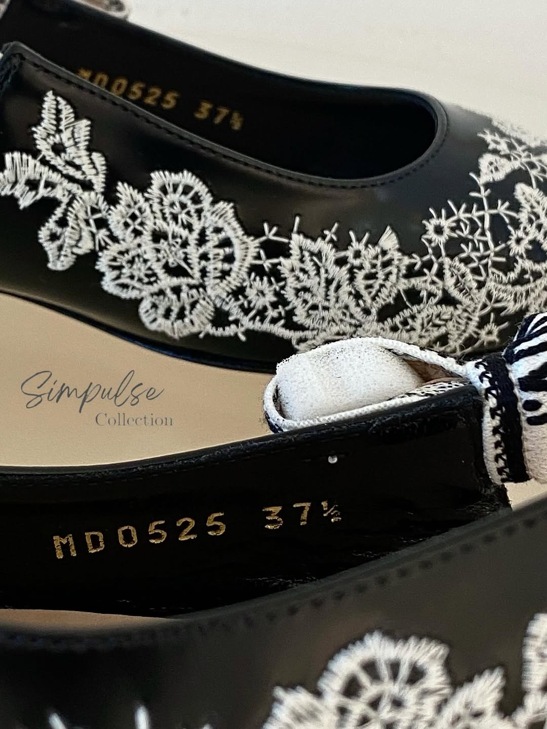 DIOR J'Adior Slingback Embroidered w/ White Lace-Like Rose Flats