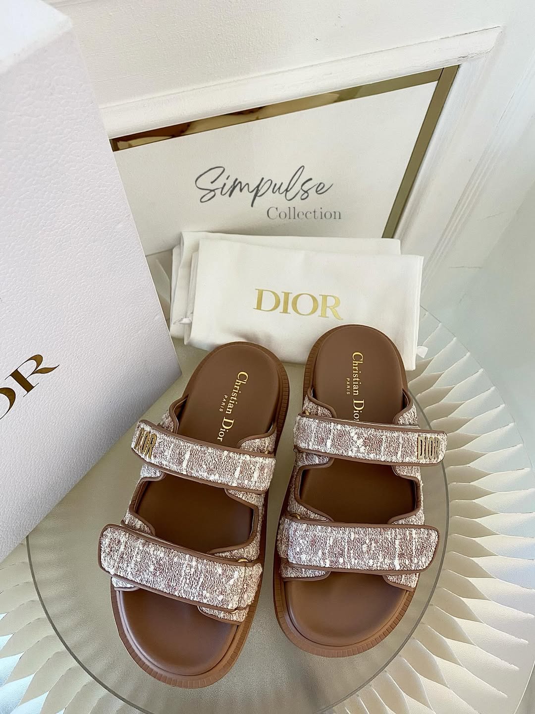 DIOR Dioract in Rose Des Vents Cannage Tweed Slides