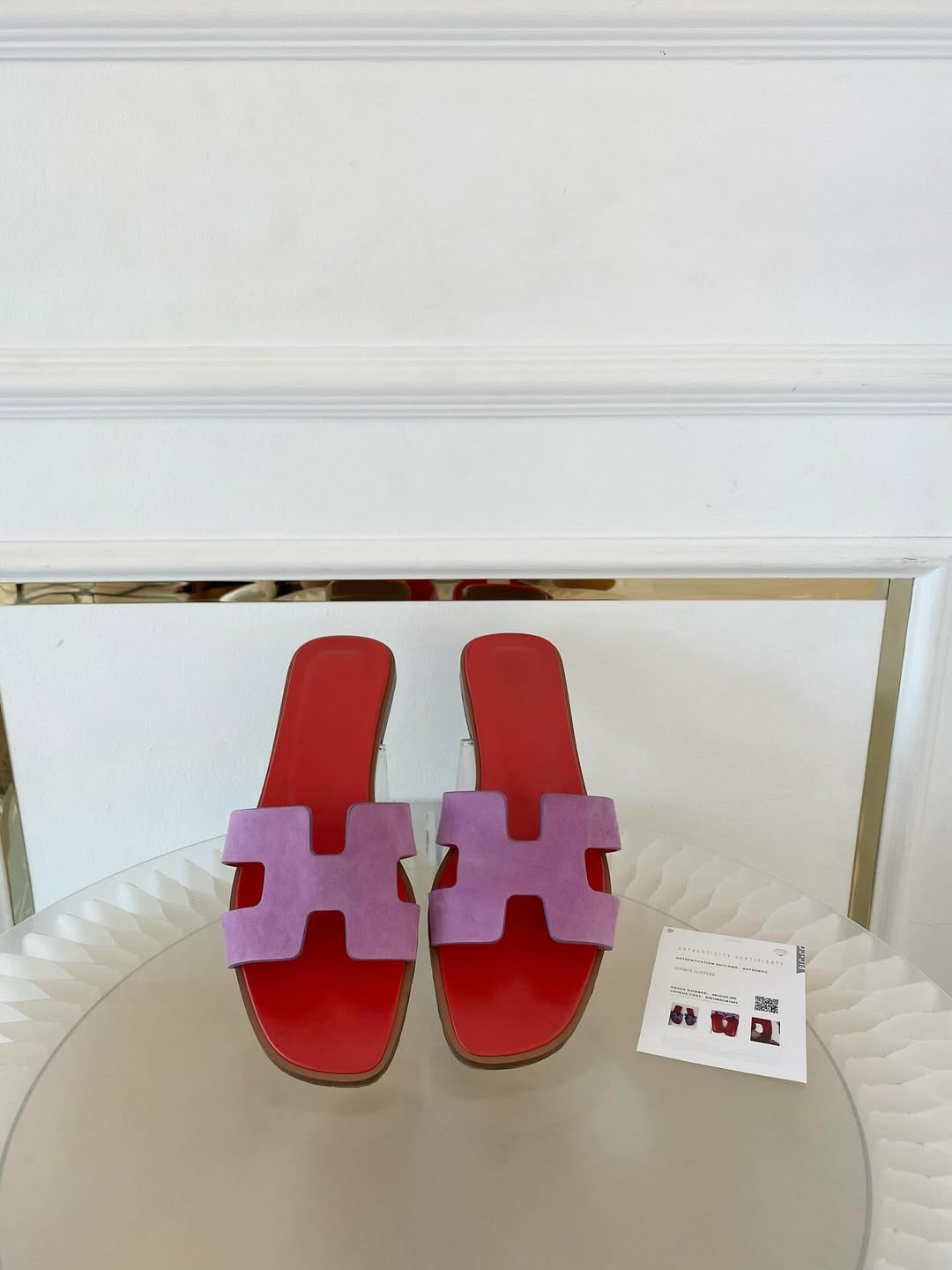 HERMES Oran Violet Parme & Red Suede Goatskin