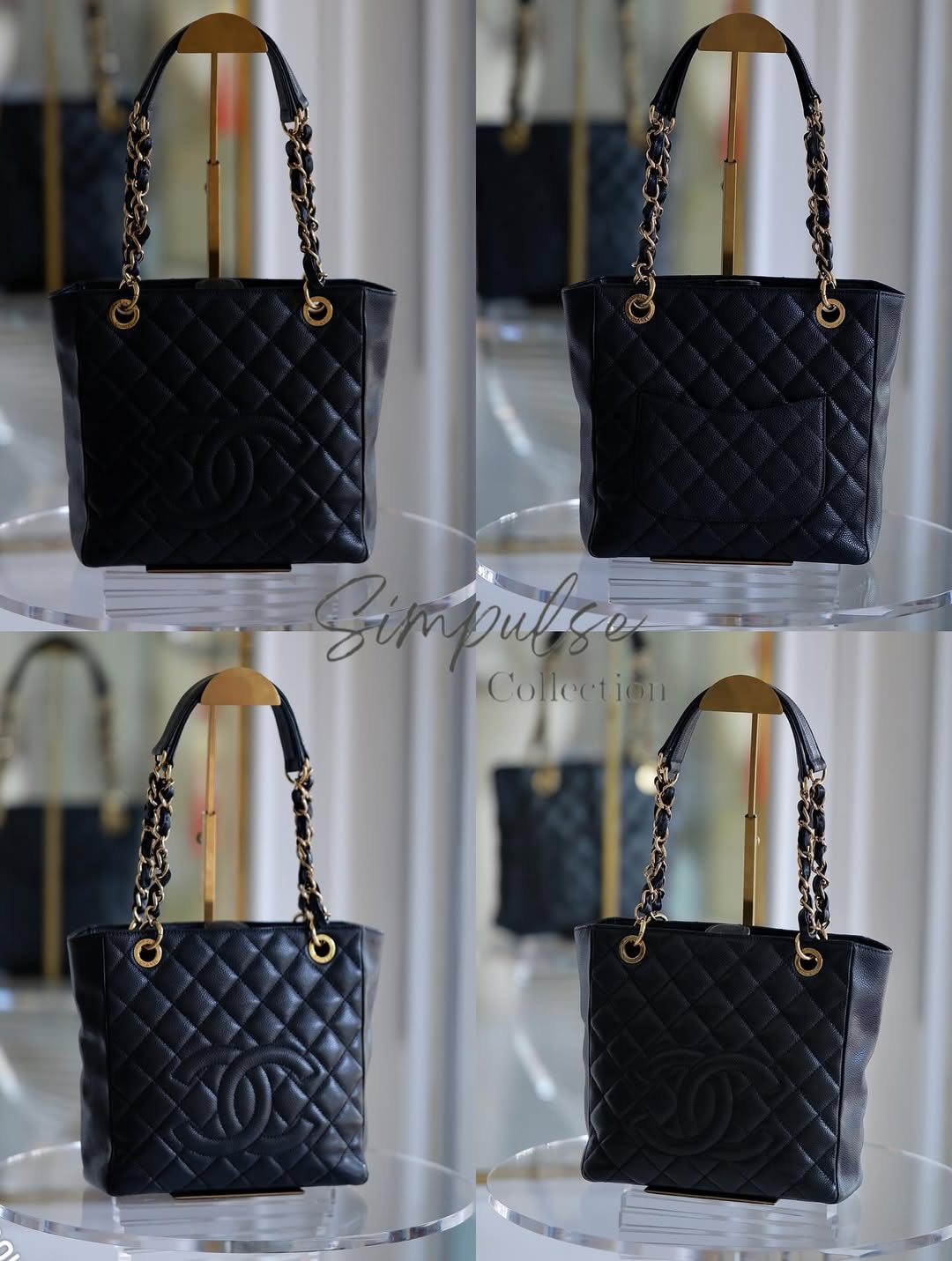 CHANEL Petite Shopping Tote Black Quilted Caviar