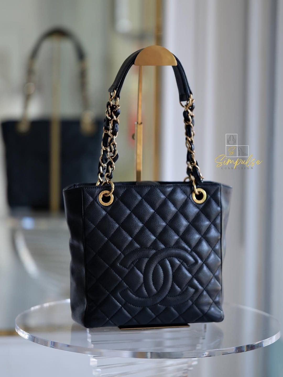 CHANEL Petite Shopping Tote Black Quilted Caviar