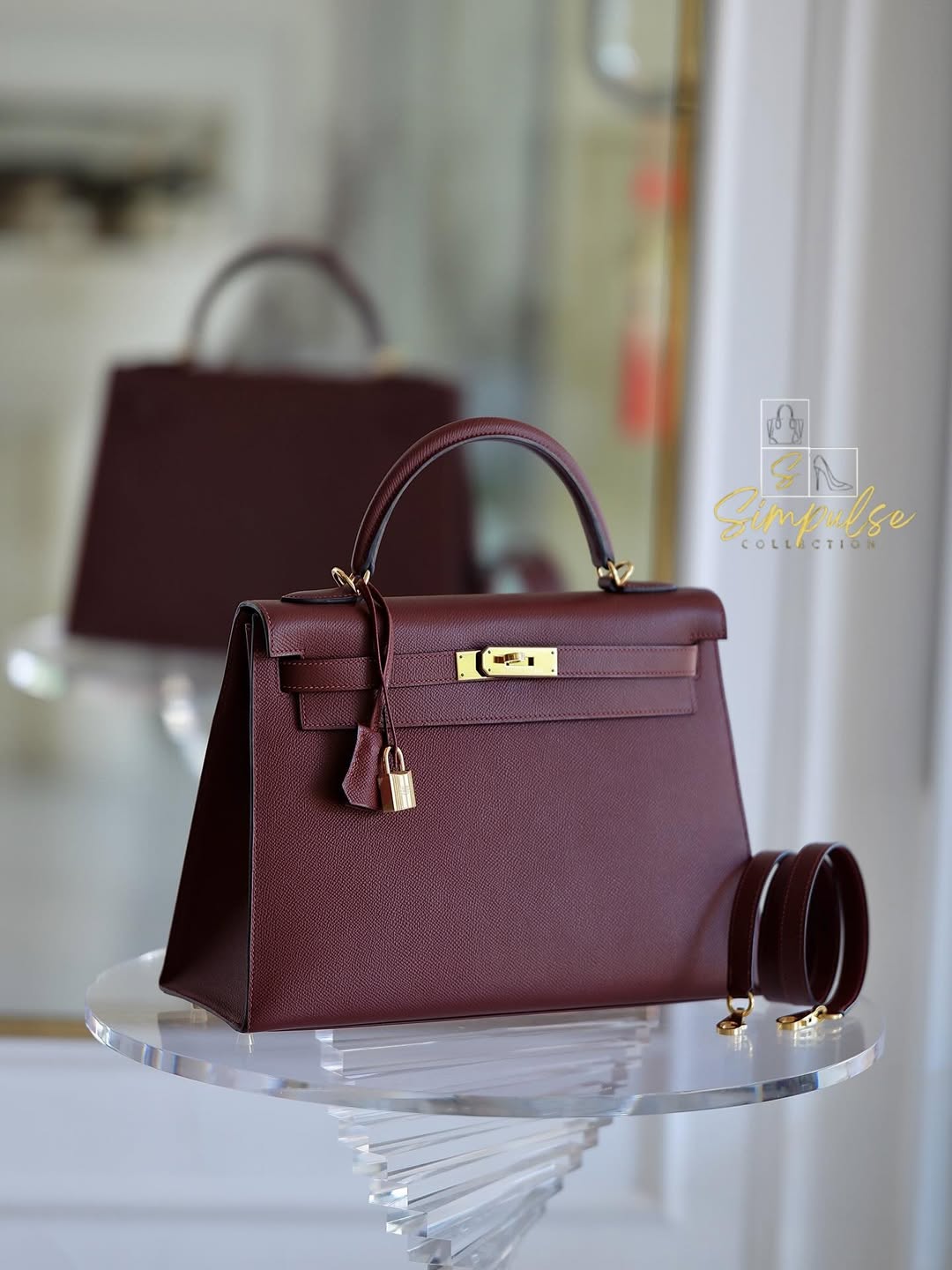 HERMES Kelly 32 Bordeaux Epsom Sellier GHW