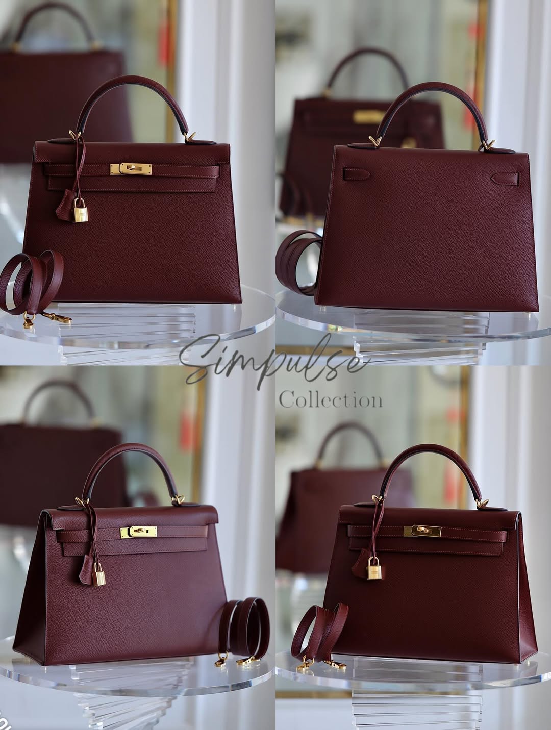 HERMES Kelly 32 Bordeaux Epsom Sellier GHW