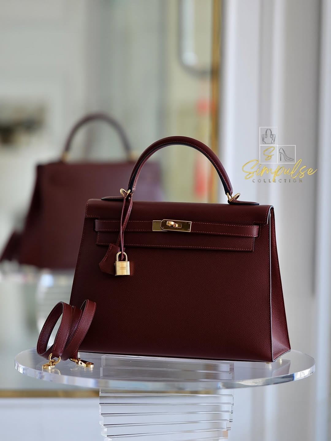 HERMES Kelly 32 Bordeaux Epsom Sellier GHW