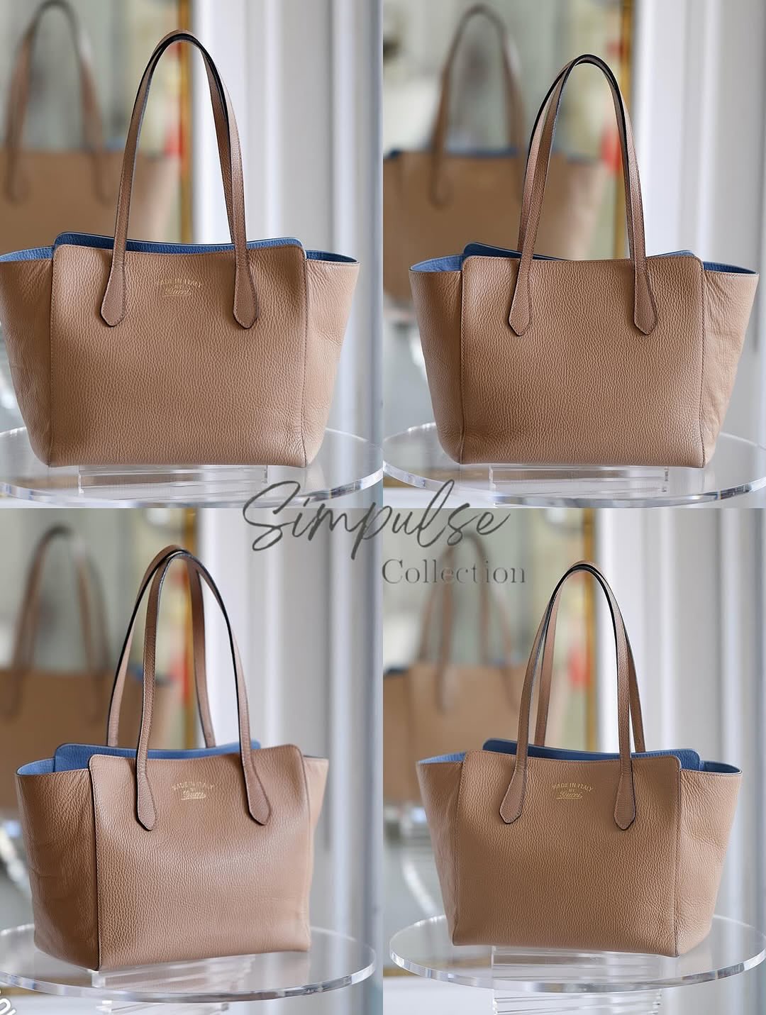 GUCCI Swing Tote Bag in Beige Leather