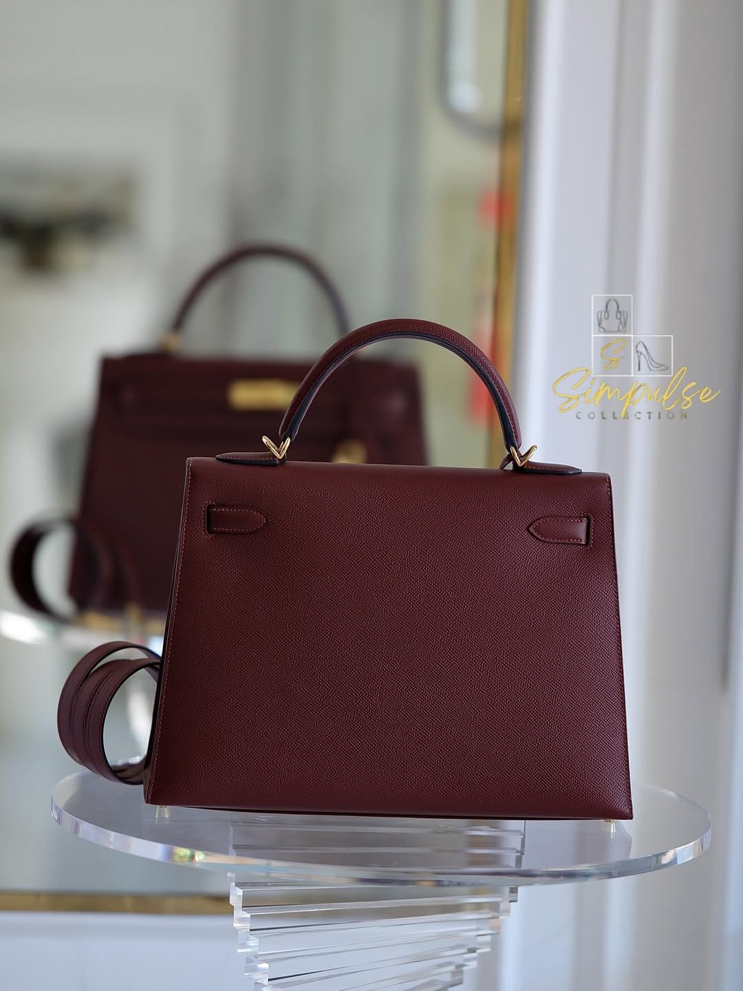 HERMES Kelly 32 Bordeaux Epsom Sellier GHW
