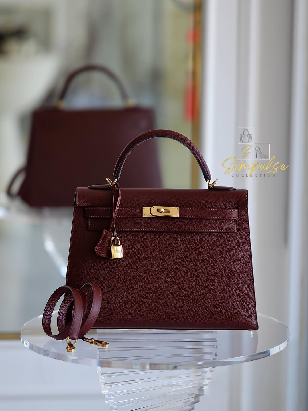 HERMES Kelly 32 Bordeaux Epsom Sellier GHW
