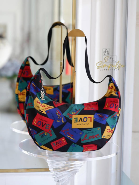 Yves Saint Laurent Vintage “ LOVE “ Print Nylon Canvas Hobo Shoulder Bag