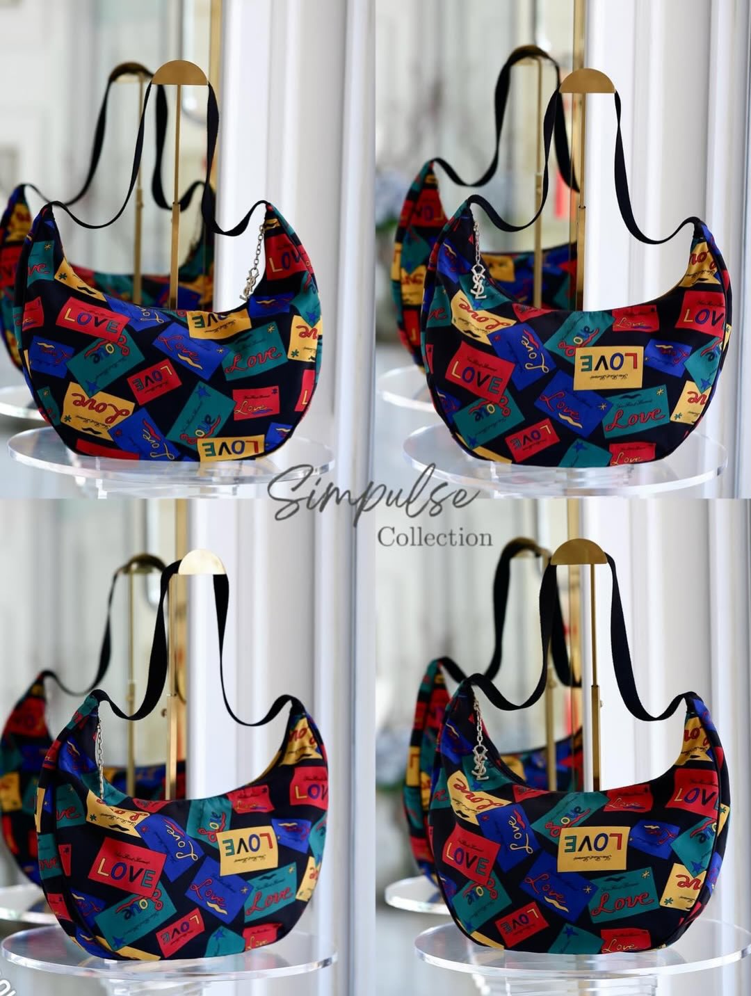 Yves Saint Laurent Vintage “ LOVE “ Print Nylon Canvas Hobo Shoulder Bag