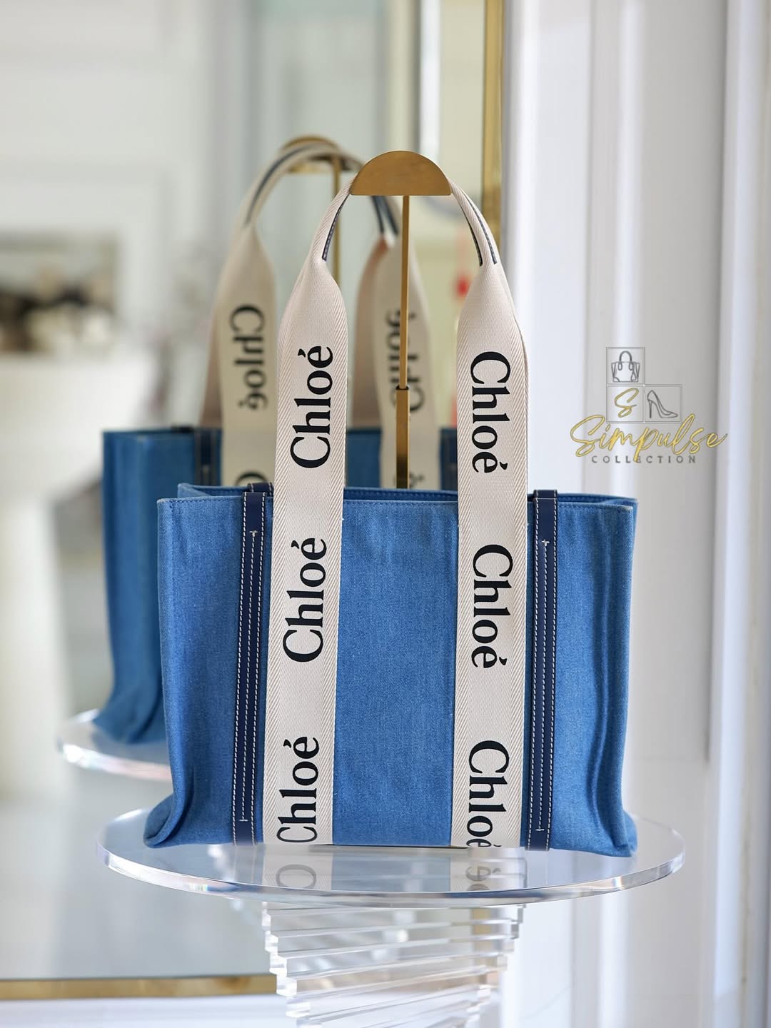 Chloe Medium Woody Denim Tote Bag