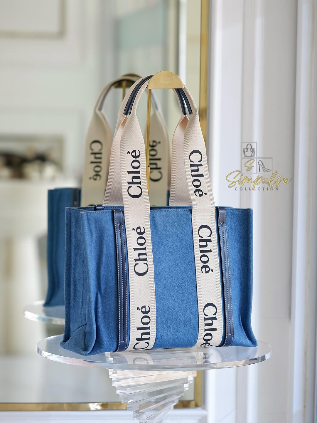 Chloe Medium Woody Denim Tote Bag