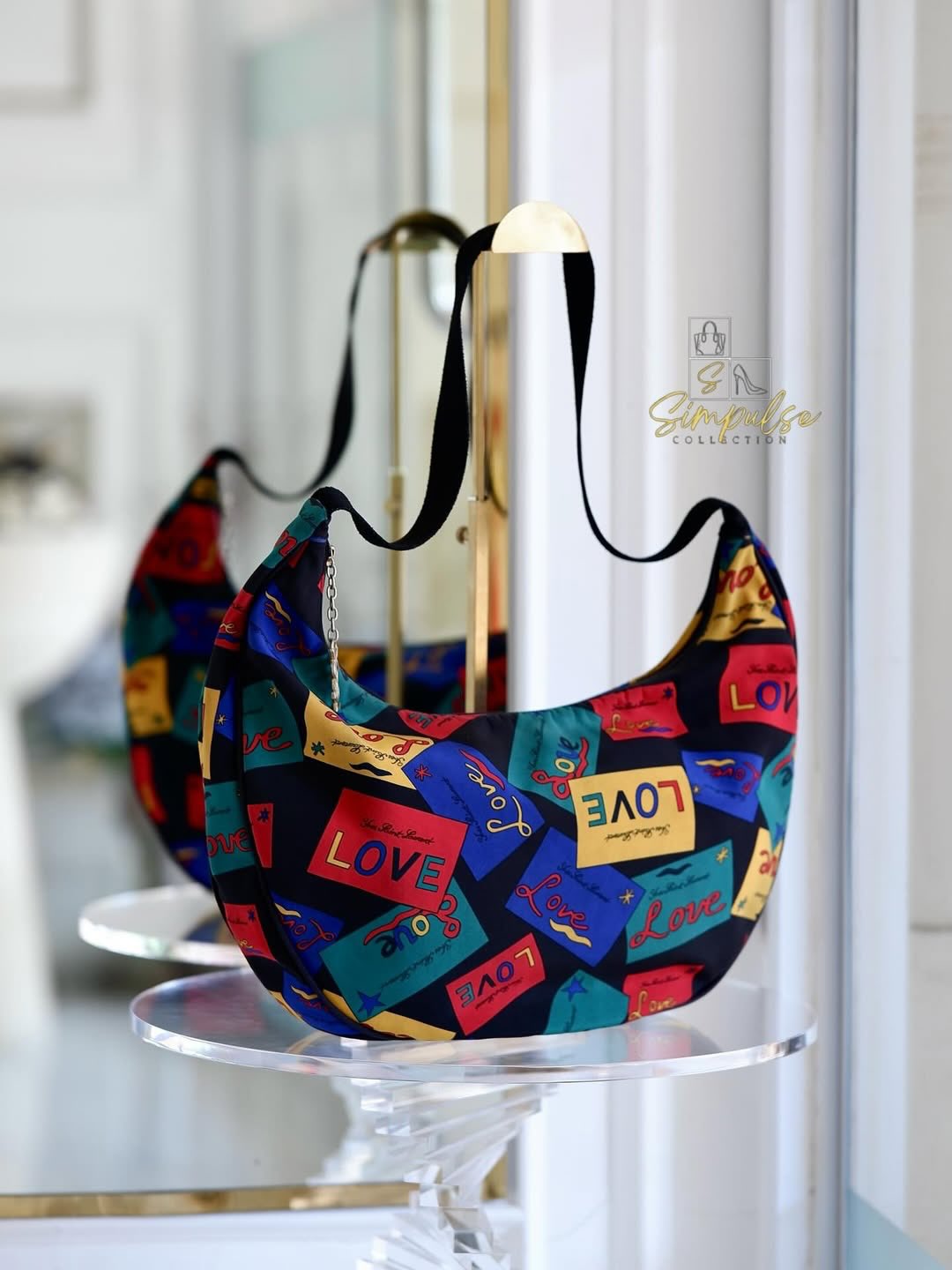 Yves Saint Laurent Vintage “ LOVE “ Print Nylon Canvas Hobo Shoulder Bag