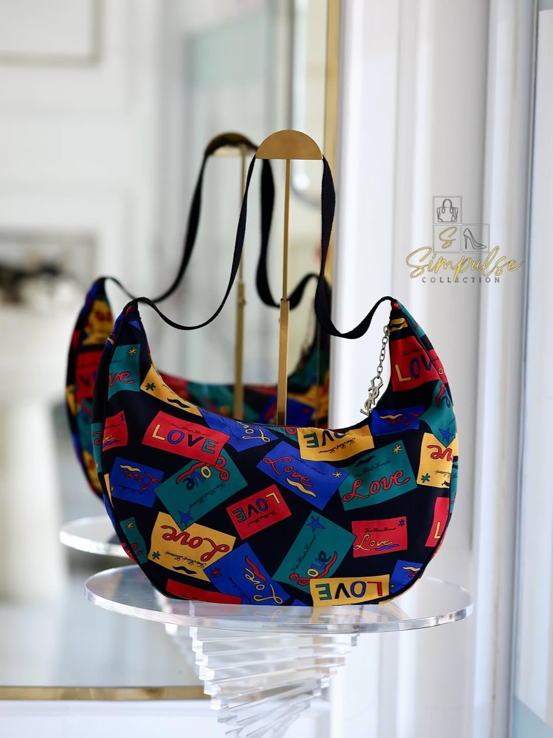 Yves Saint Laurent Vintage “ LOVE “ Print Nylon Canvas Hobo Shoulder Bag