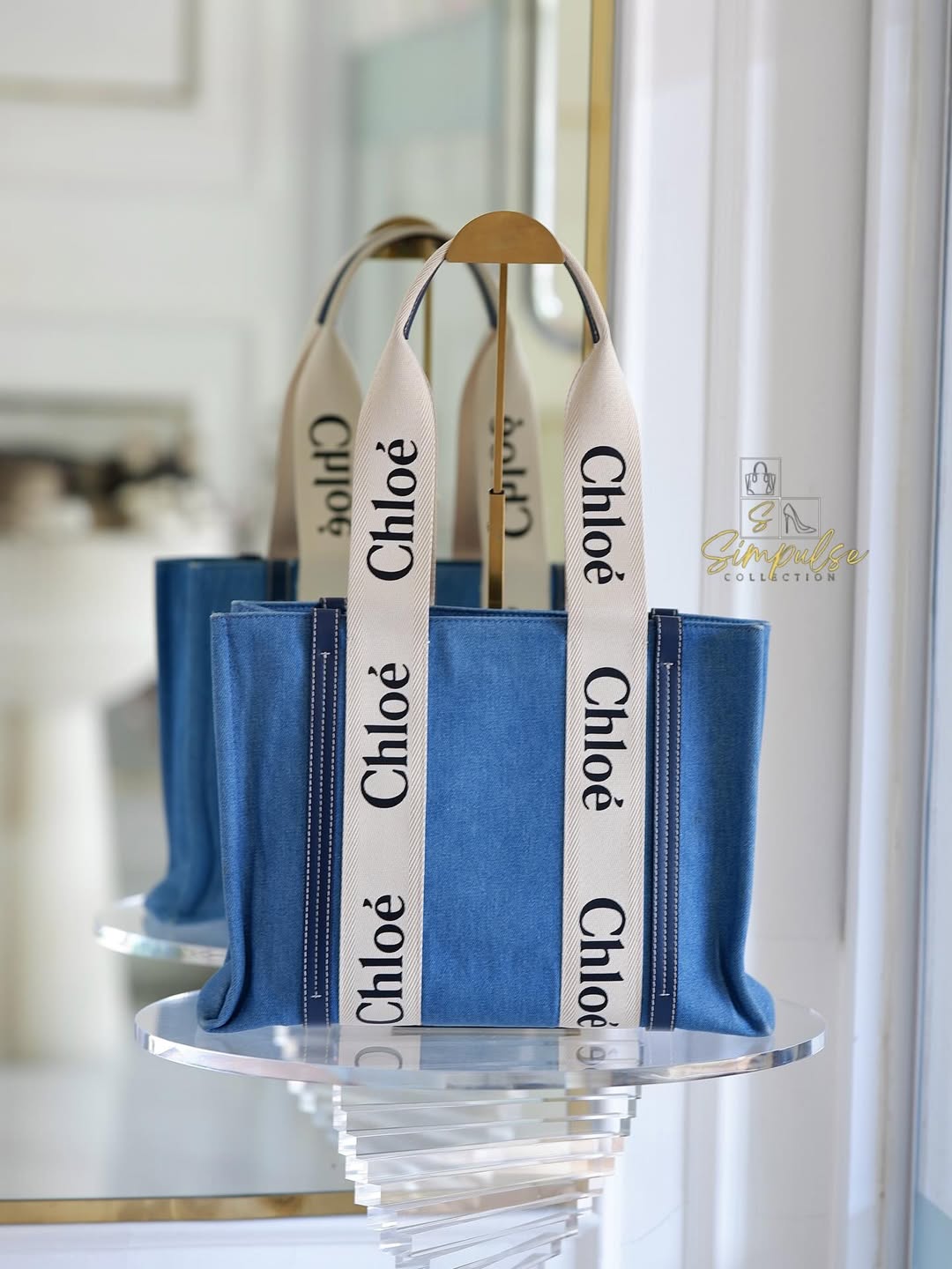 Chloe Medium Woody Denim Tote Bag