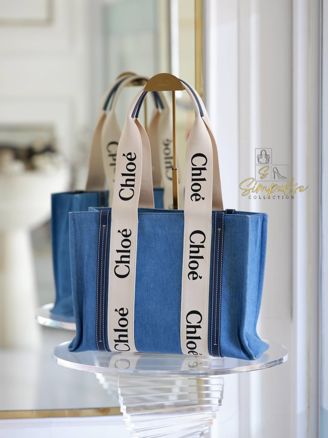 Chloe Medium Woody Denim Tote Bag
