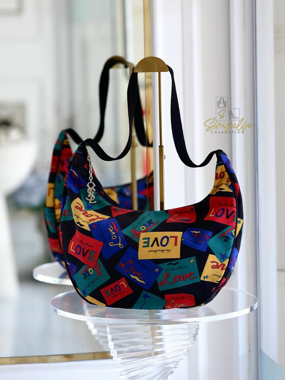 Yves Saint Laurent Vintage “ LOVE “ Print Nylon Canvas Hobo Shoulder Bag