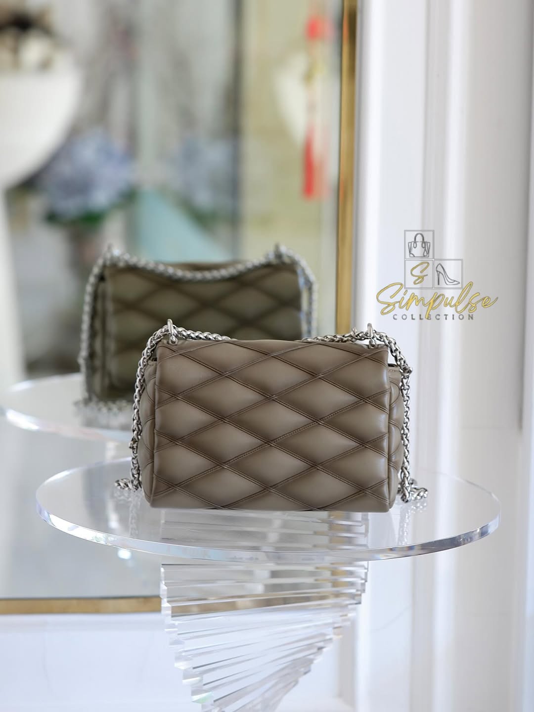 Louis Vuitton GO-14 MM Malletage Quilted Lambskin In a Taupe or Greenish-Grey