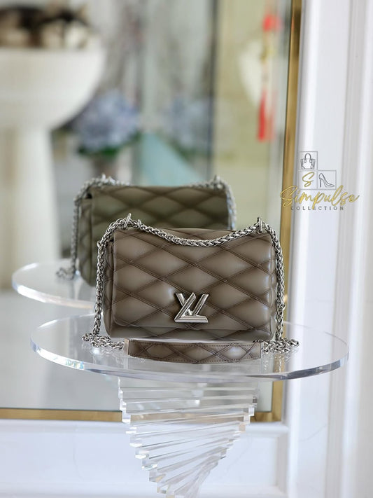 Louis Vuitton GO-14 MM Malletage Quilted Lambskin In a Taupe or Greenish-Grey