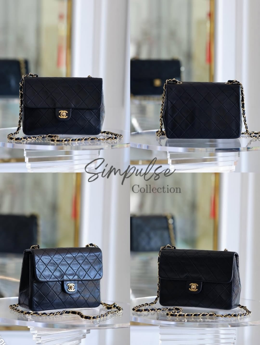 Chanel Vintage Mini Square Flap Lambskin Bag In Black Quilted Lambskin Leather GHW