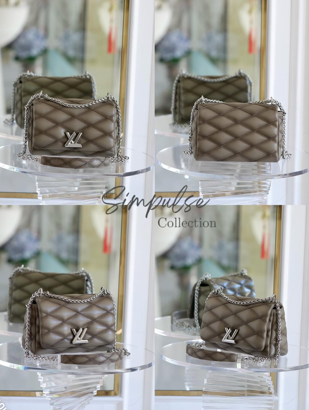 Louis Vuitton GO-14 MM Malletage Quilted Lambskin In a Taupe or Greenish-Grey