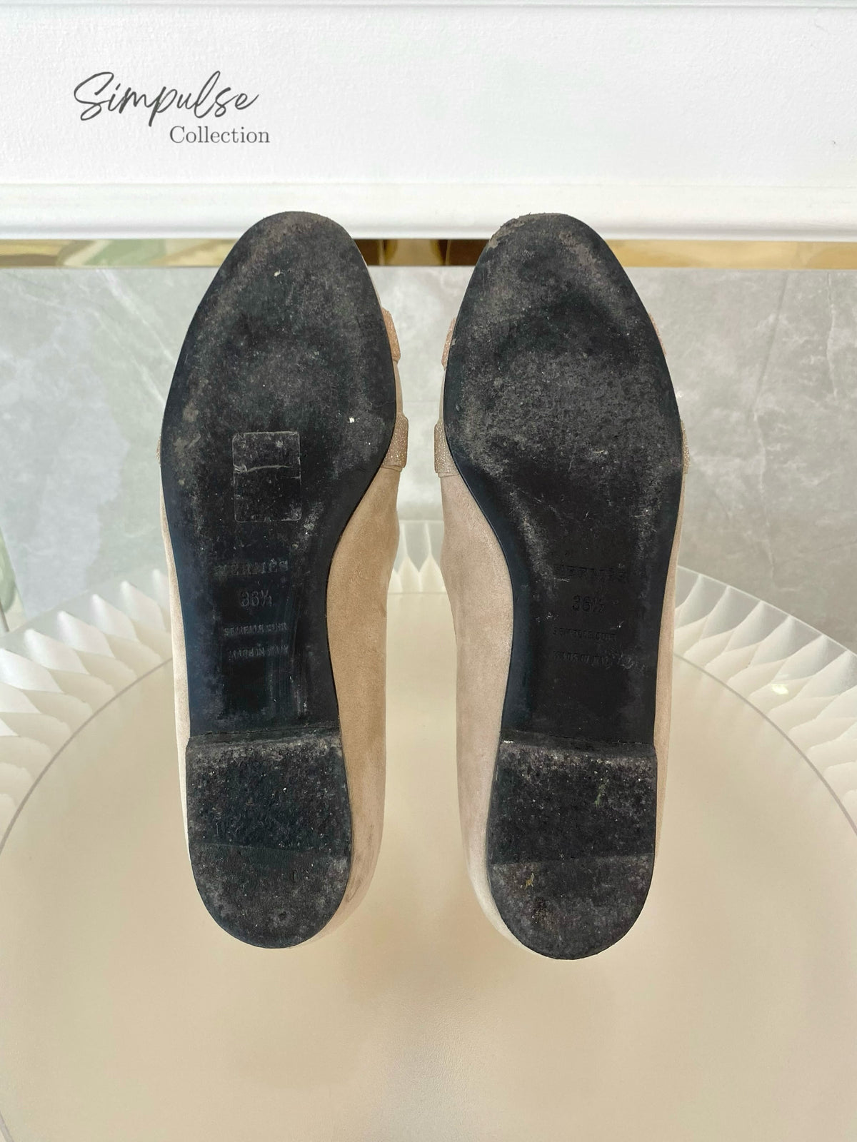 Hermes Nice Ballet Flat Beige Suede And CRYSTAL Powder