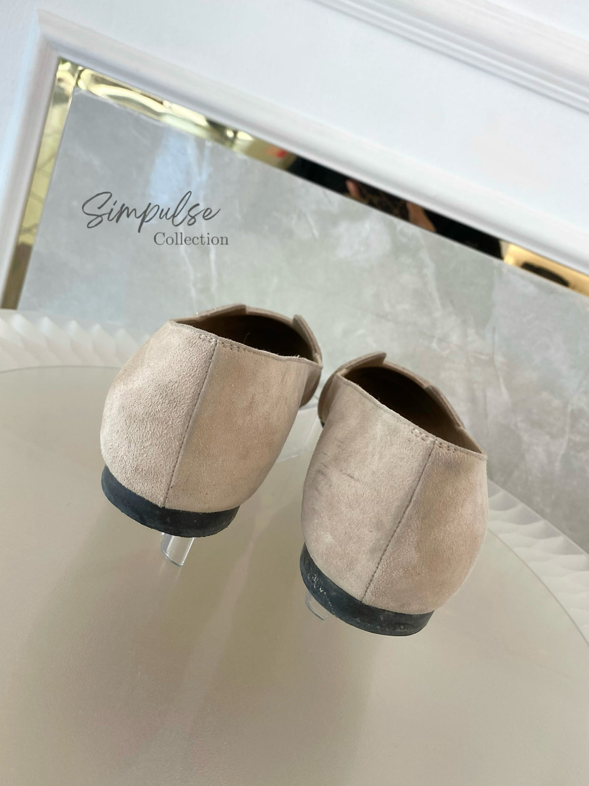 Hermes Nice Ballet Flat Beige Suede And CRYSTAL Powder