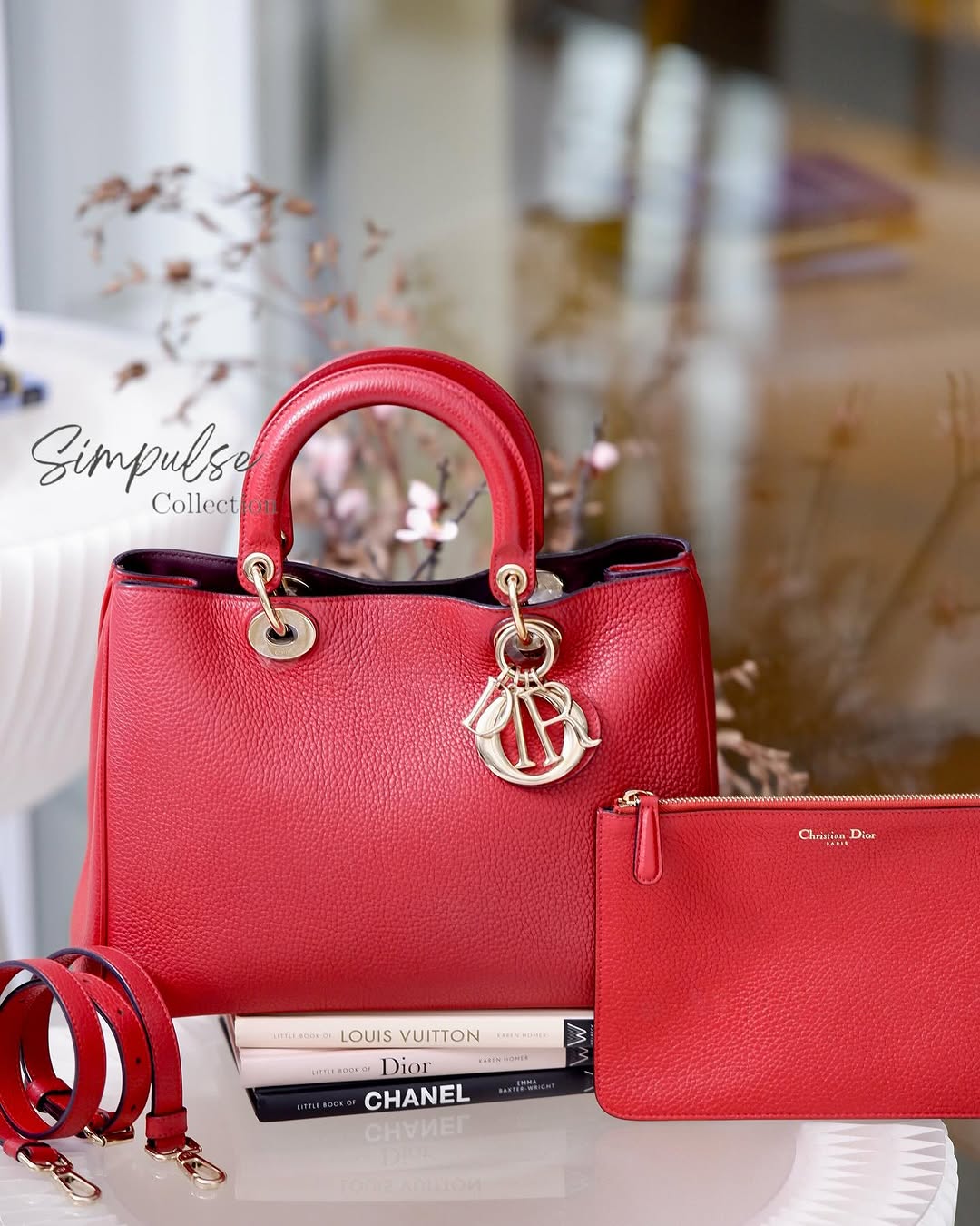 D Calfskin Diorissimo Medium Red Leather Tote