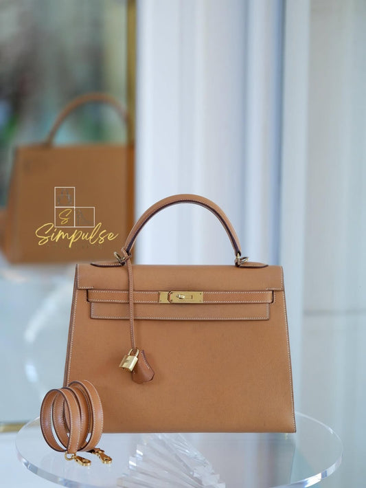 Hermes Kelly 32 Sellier in Vache Liegee Natural Color GHW